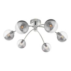 Izzy 6 Light G9 Polished Chrome Semi Flush Ceiling Light C/W 10cm Smoked & Clear Ribbed Glass Shades