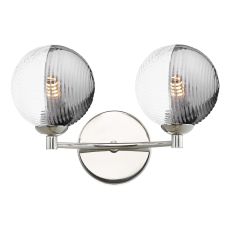 Izzy 2 Light G9 Polished Chrome Wall Light C/W 10cm Smoked & Clear Ribbed Glass Shades