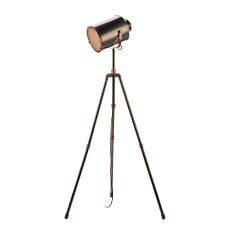 Jake 1 Light E27Antique Silver And Copper Adjustable Tripod Floor Lamp With Inline Foot Switch