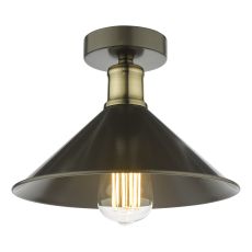 Jalen 1 Light E27 Graphite Antique Brass Flush Ceiling Light