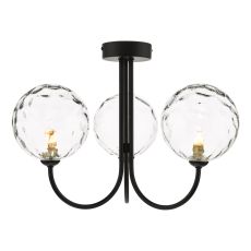 Jared 3 Light Matt Black Semi Flush Ceiling Fitting C/W Clear Dimpled Glass Shades