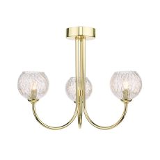 Jared 3 Light G9 Polished Gold Semi Flush Ceiling Fitting C/W Clear Glass Shades & Inner Wire Detail