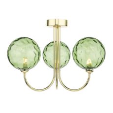 Jared 3 Light G9 Polished Gold Semi Flush Ceiling Fitting C/W Green Dimpled Glass Shades