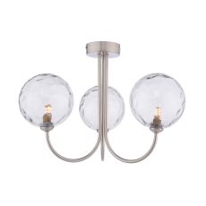 Jared 3 Light G9 Satin Nickel Semi Flush Ceiling Fitting C/W Clear Dimpled Glass Shades