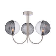 Jared 3 Light G9 Satin Nickel Semi Flush Ceiling Fitting C/W 15cm Smoked & Clear Ribbed Glass Shades