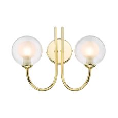 Jared 2 Light G9 Polished Gold Wall Light With Pull Cord C/W Clear & Opal Glass Shades