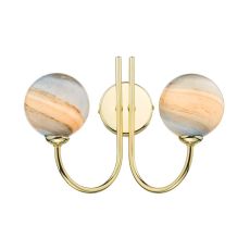 Jared 2 Light G9 Polished Gold Wall Light With Pull Cord C/W Large Planet Style Glass Shades