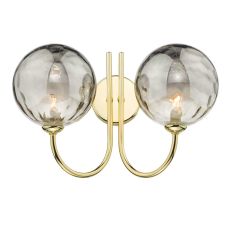 Jared 2 Light G9 Polished Gold Wall Light With Pull Cord C/W Smoked Dimpled Glass Shades