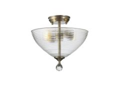 Jodel 2 Light Semi Flush Ceiling E27 With Round 33.5cm Prismatic Effect Glass Shade Satin Nickel/Clear