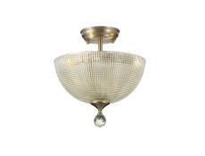 Jodel 2 Light Semi Flush Ceiling E27 With Round 30cm Prismatic Effect Glass Shade Satin Nickel/Clear