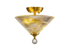 Jodel 2 Light Semi Flush Ceiling E27 With Cone 30cm Glass Shade Satin Gold/Clear