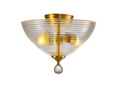 Jodel 2 Light Semi Flush Ceiling E27 With Round 33.5cm Prismatic Effect Glass Shade Satin Gold/Clear