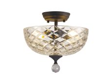 Jodel 2 Light Semi Flush Ceiling E27 With Flat Round 30cm Patterned Glass Shade Graphite/Clear