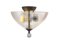 Jodel 2 Light Semi Flush Ceiling E27 With Round 33.5cm Prismatic Effect Glass Shade Graphite/Clear