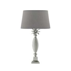 Jolson 1 Light E27 Nickle Table Lamp With Inline Switch C/W Cezanne Grey Faux Silk Tapered 35cm Drum Shade