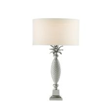 Jolson 1 Light E27 Nickle Table Lamp With Inline Switch C/W Pyramid White Linen 35cm Drum Shade