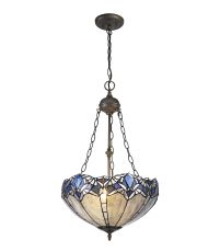 Kaka 2 Light Uplighter Pendant E27 With 40cm Tiffany Shade, Blue/Clear Crystal/Aged Antique Brass