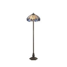 Kaka 2 Light Octagonal Floor Lamp E27 With 40cm Tiffany Shade, Blue/Clear Crystal/Aged Antique Brass