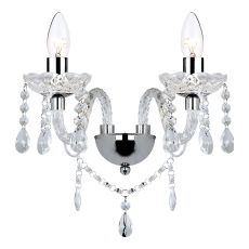 Katie 2 Light E14 Polished Chrome Wall Light With Crystal Droppers & Festooned With Crystal Beads & Acrylic Twist Arms