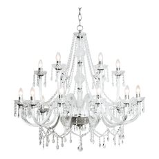 Katie 18 Light E14 Polished Chrome Adjustable Chandelier With Crystal Droppers & Festooned With Crystal Beads & Acrylic Twist Arms