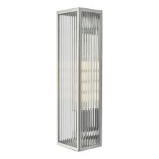 Keegan 1 Light E27 Polished Stainless Steel IP44 Bathroom Wall Light With Clear Ribbed Glass