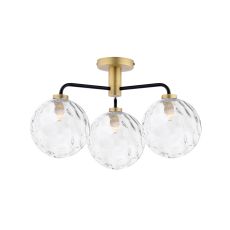 Lainey 3 Light G9 Matt Black & Antique Brass Semi Flush Ceiling Light C/W Clear Dimpled Glass Shades