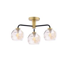 Lainey 3 Light G9 Matt Black & Antique Brass Semi Flush Ceiling Light C/W Champagne Organic Glass Shades