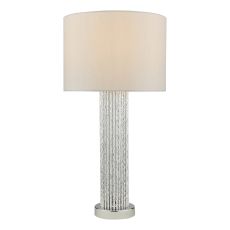 Lazio 1 Light E27 Polished Chrome Table Lamp With Twisted Aluminium Rods With Inline Switch C/W Grey Satin Faux Silk Drum Shade