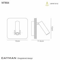 Cayman Square Wall + Reading Light, 6W + 3W LED, 3000K, 620lm Total, Individually Switched, Satin Gold, 3yrs Warranty