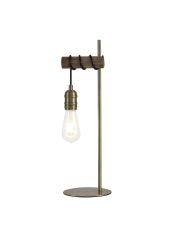 Lentz Table Lamp, 1 x E27, Medium Oak/Antique Brass