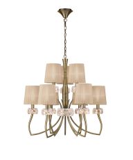 Loewe 2 Tier Pendant 6+3 Light E14, Antique Brass With Soft Bronze Shades