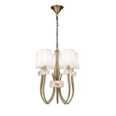 Loewe Slim Pendant 5 Light E14, Antique Brass With White Shades (4732)