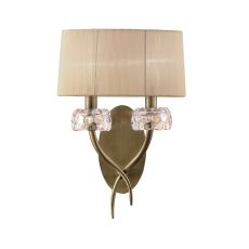 Loewe Wall Lamp Switched 2 Light E14, Antique Brass With Soft Bronze Shade