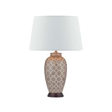 Louise 1 Light E27 Brown With Cream Table Lamp With Inline Switch C/W Cezanne White Faux Silk Tapered 40cm Drum Shade