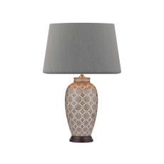 Louise 1 Light E27 Brown With Cream Table Lamp With Inline Switch C/W Cezanne Grey Faux Silk Tapered 40cm Drum Shade