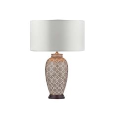 Louise 1 Light E27 Brown With Cream Table Lamp With Inline Switch C/W Hilda Ivory Faux Silk 40cm Drum Shade