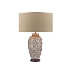 Louise 1 Light E27 Brown With Cream Table Lamp With Inline Switch C/W Hilda Taupe Faux Silk 40cm Drum Shade