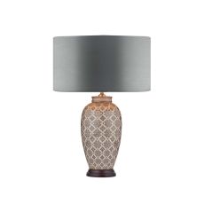 Louise 1 Light E27 Brown With Cream Table Lamp With Inline Switch C/W Hilda Grey Faux Silk 40cm Drum Shade