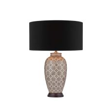 Louise 1 Light E27 Brown With Cream Table Lamp With Inline Switch C/W Sword Black Cotton 40cm Drum Shade