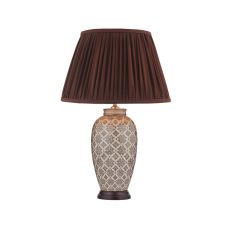 Louise 1 Light E27 Brown With Cream Table Lamp With Inline Switch C/W Ulyana Burgundy Faux Silk Pleated 40cm Shade
