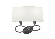 Lua Wall Lamp Switched 2 Light E27, Satin Nickel With White Shade