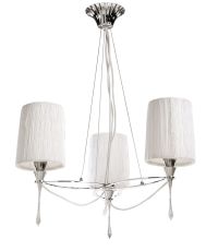 Lucca Pendant 3 Light E27, Polished Chrome With White Shades & Clear Crystal