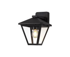 Luqi Downward Wall Lamp, 1 x E27, IP44, Black/Clear Glass, 2yrs Warranty