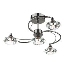 Luther 4 Light G9 Black Chrome Semi Flush Fitting With Faceted Crystal Glass Shades