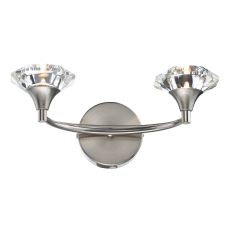 Luther 2 Light G9 Satin Chrome Wall Light With Pull Switch C/W  Faceted Crystal Glass Shade