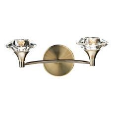 Luther 2 Light G9 Antiqe Brass Wall Light With Pull Switch C/W  Faceted Crystal Glass Shade