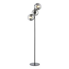 Lycia 3 Light E27 Matt Black Floor With inline Foot Switch C/W Ombre Smoked Glass Shades