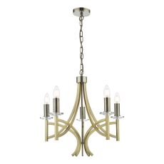 Lyon 5 Light E14 Antique Brass Adjustable Classical Chandeleir With Faceted Crystal Sconces