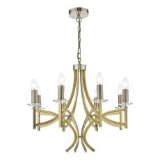 Lyon 8 Light E14 Antique Brass Adjustable Classical Chandeleir With Faceted Crystal Sconces