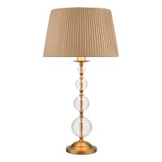 Lyzette 1 Light E27 Aged Brass Table Lamp With Ribbed Glass C/W Taupe Faux Silk Shade